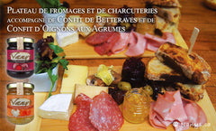 Plateau de fromages et de charcuteries avec Confit de betteraves et Confit d'oignons aux agrumes